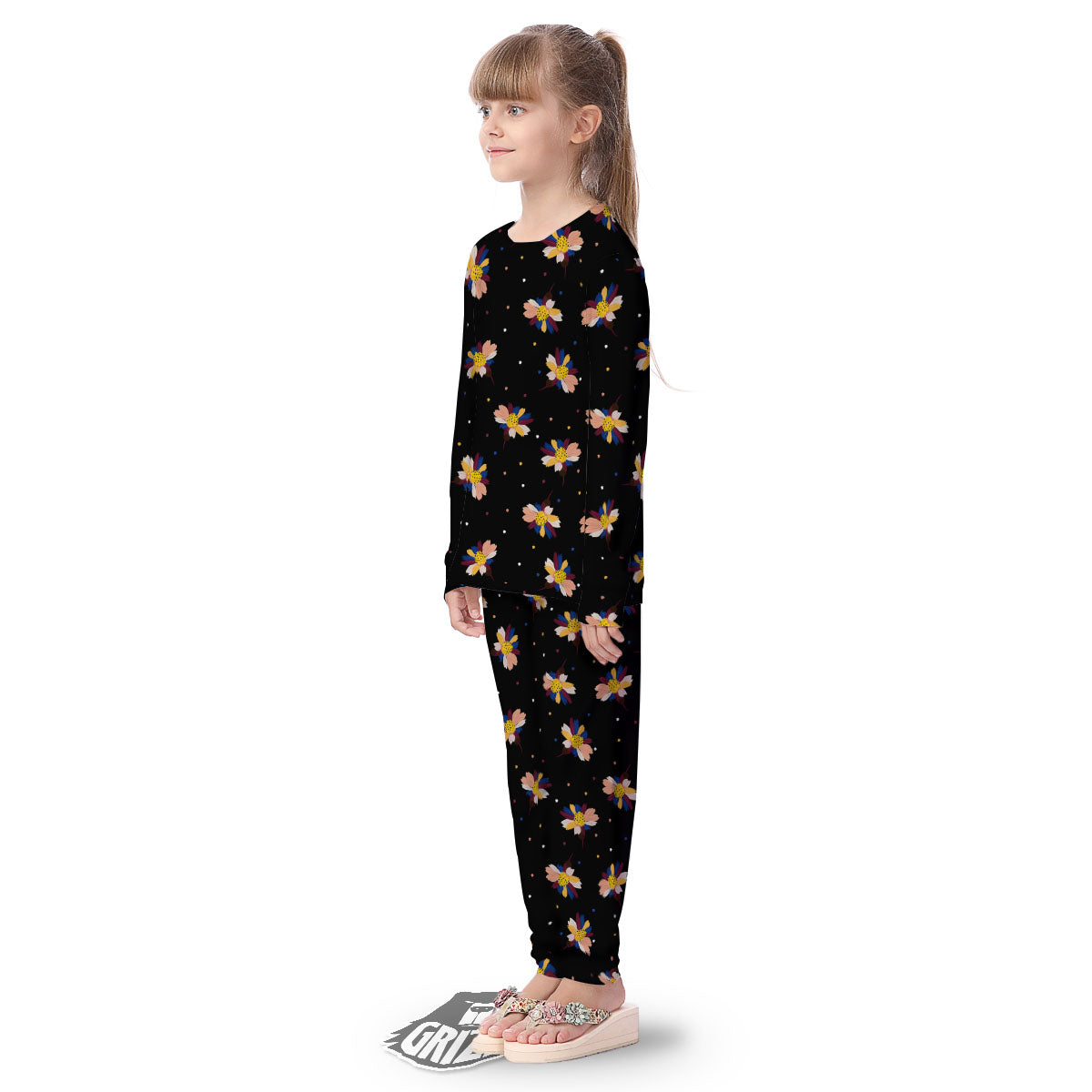 Daisy Floral Polka Dot Print Pattern Kid's Pajamas-grizzshop