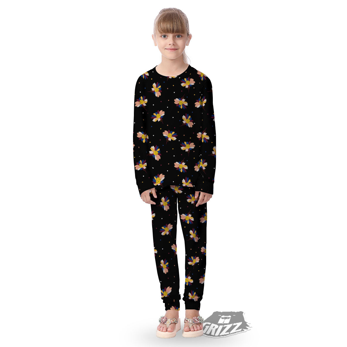 Daisy Floral Polka Dot Print Pattern Kid's Pajamas-grizzshop