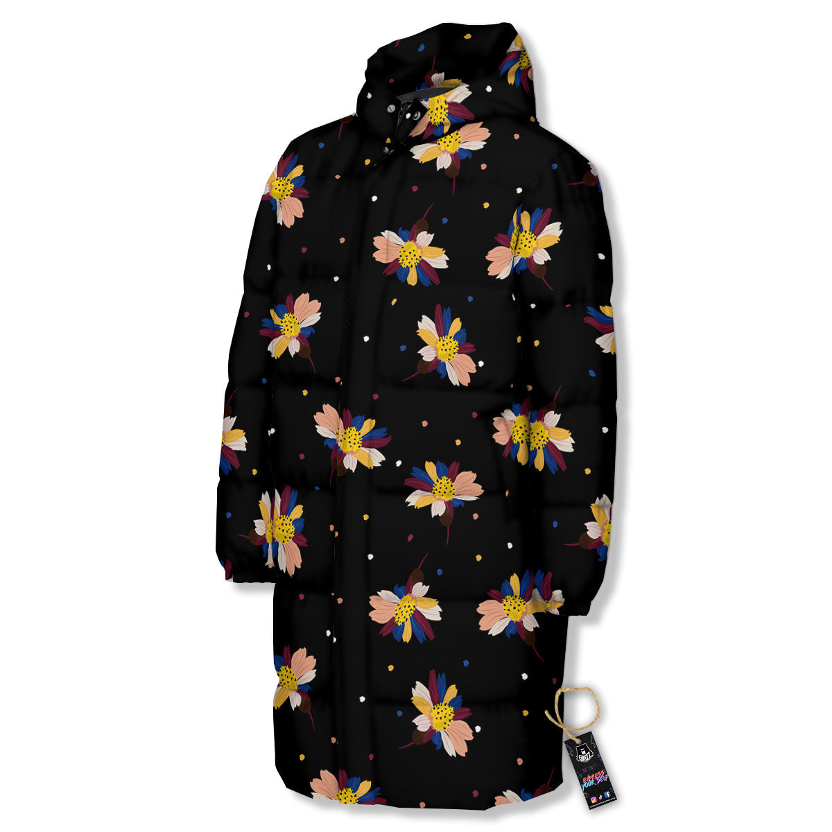 Daisy Floral Polka Dot Print Pattern Long Down Jacket-grizzshop