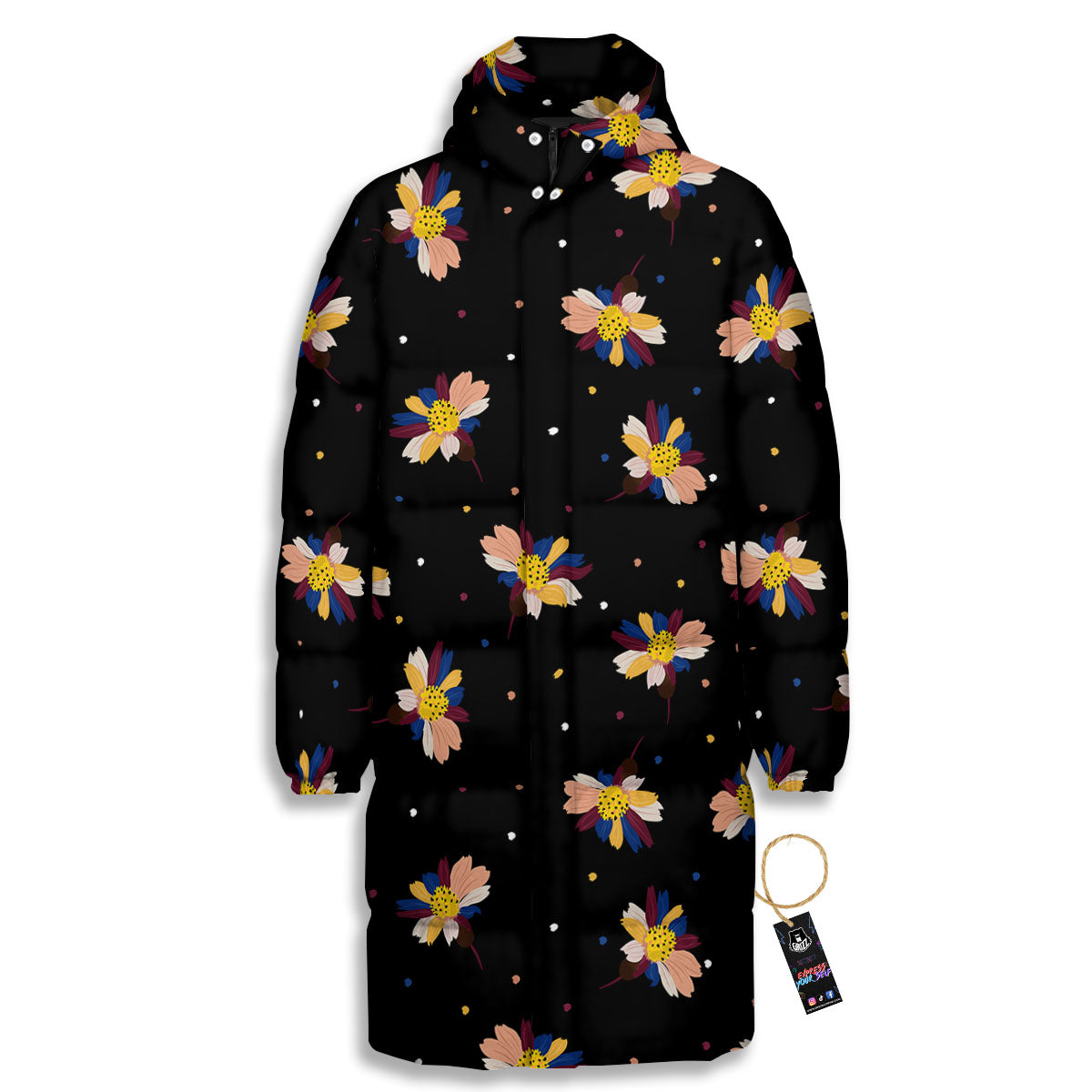 Daisy Floral Polka Dot Print Pattern Long Down Jacket-grizzshop