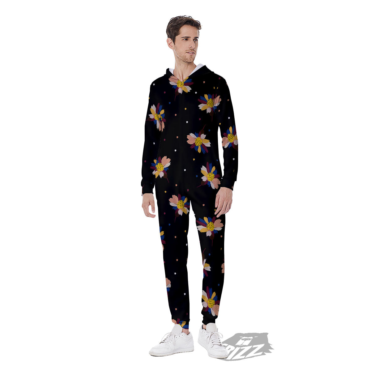 Daisy Floral Polka Dot Print Pattern Men's Jumpsuit-grizzshop