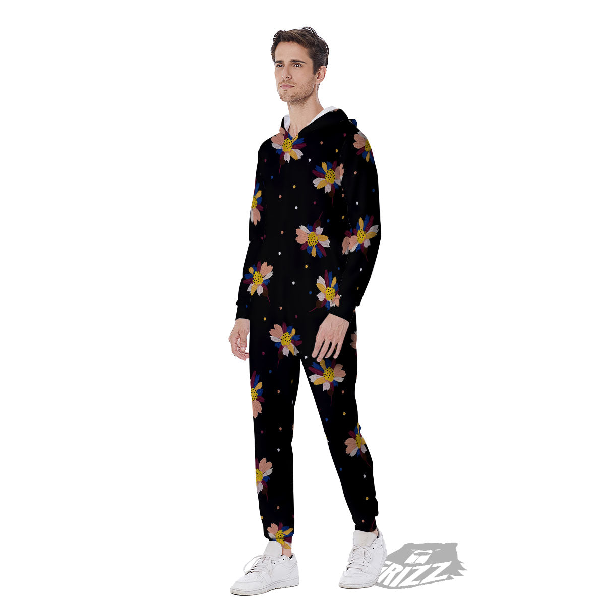Daisy Floral Polka Dot Print Pattern Men's Jumpsuit-grizzshop