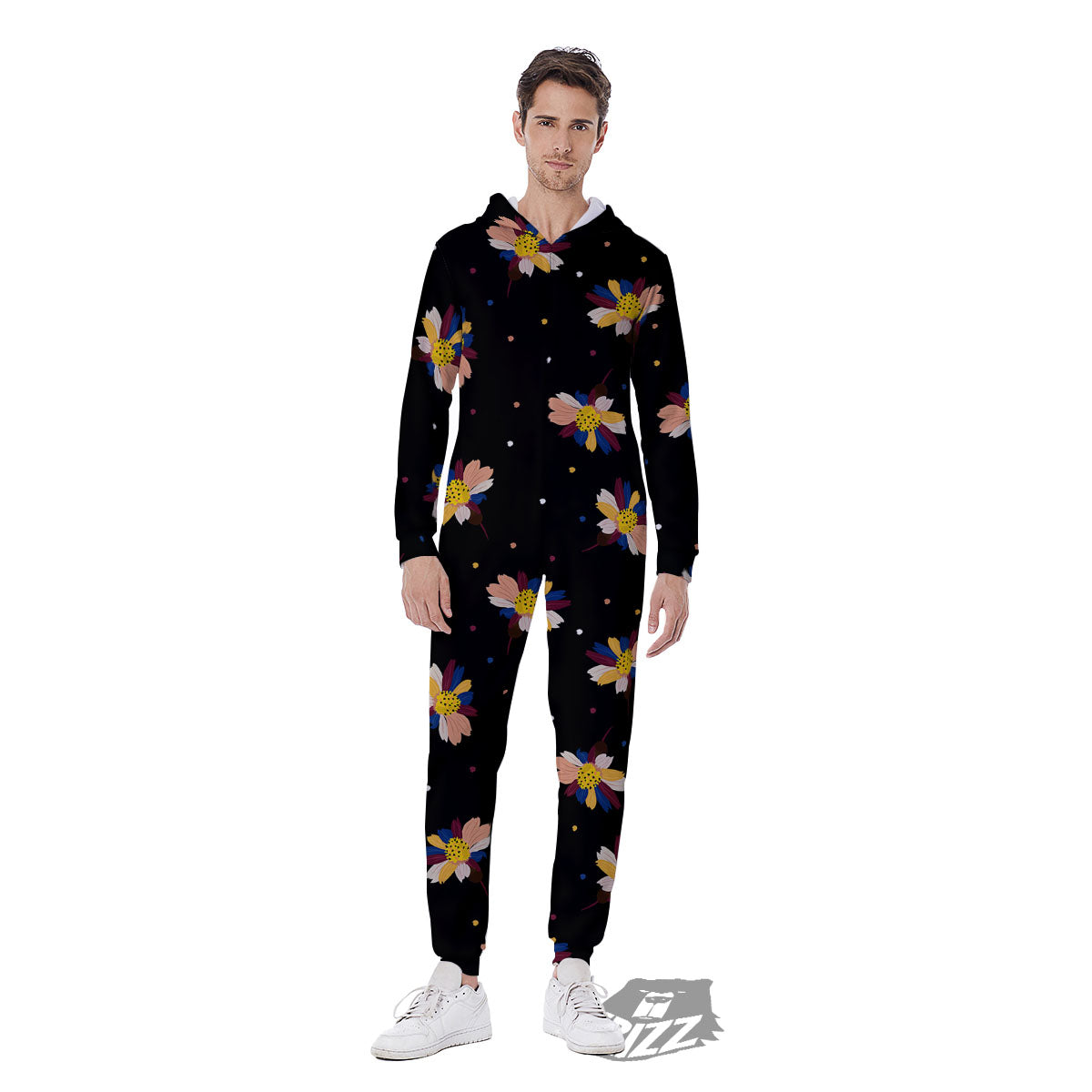 Daisy Floral Polka Dot Print Pattern Men's Jumpsuit-grizzshop