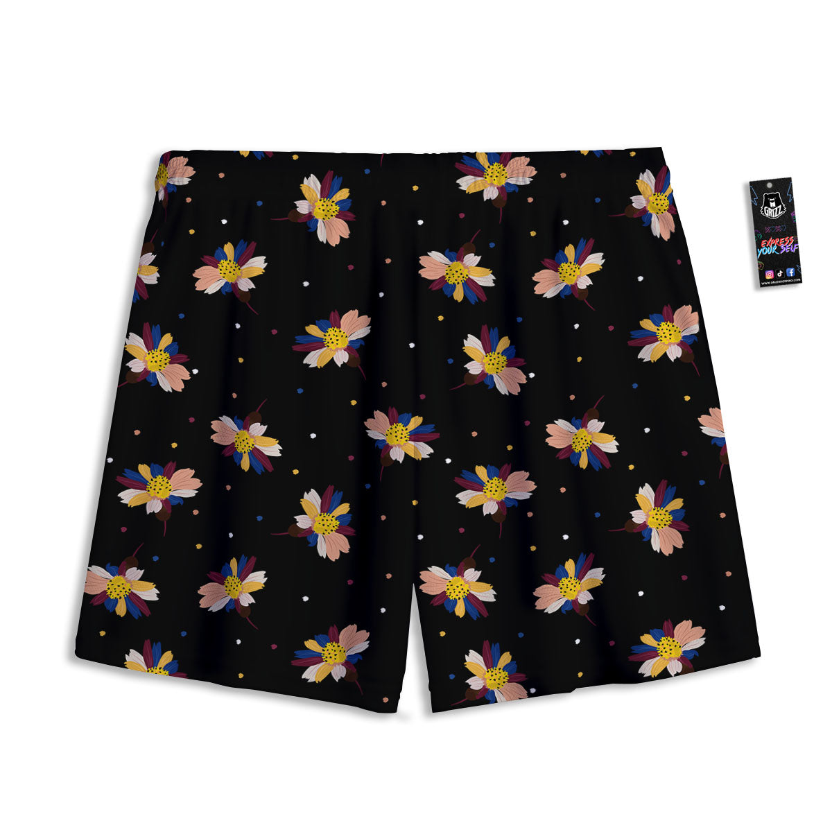 Daisy Floral Polka Dot Print Pattern Mesh Shorts