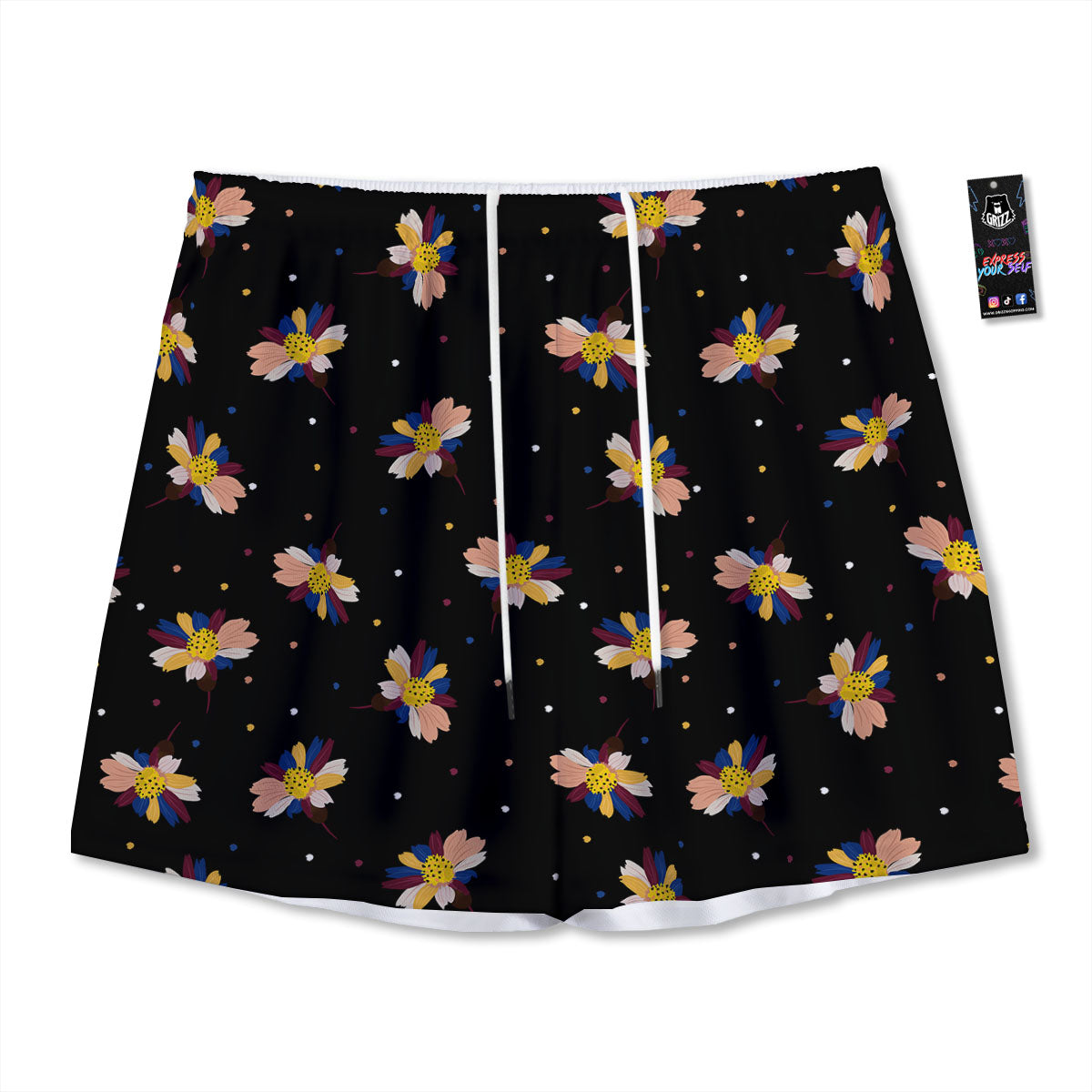Daisy Floral Polka Dot Print Pattern Mesh Shorts