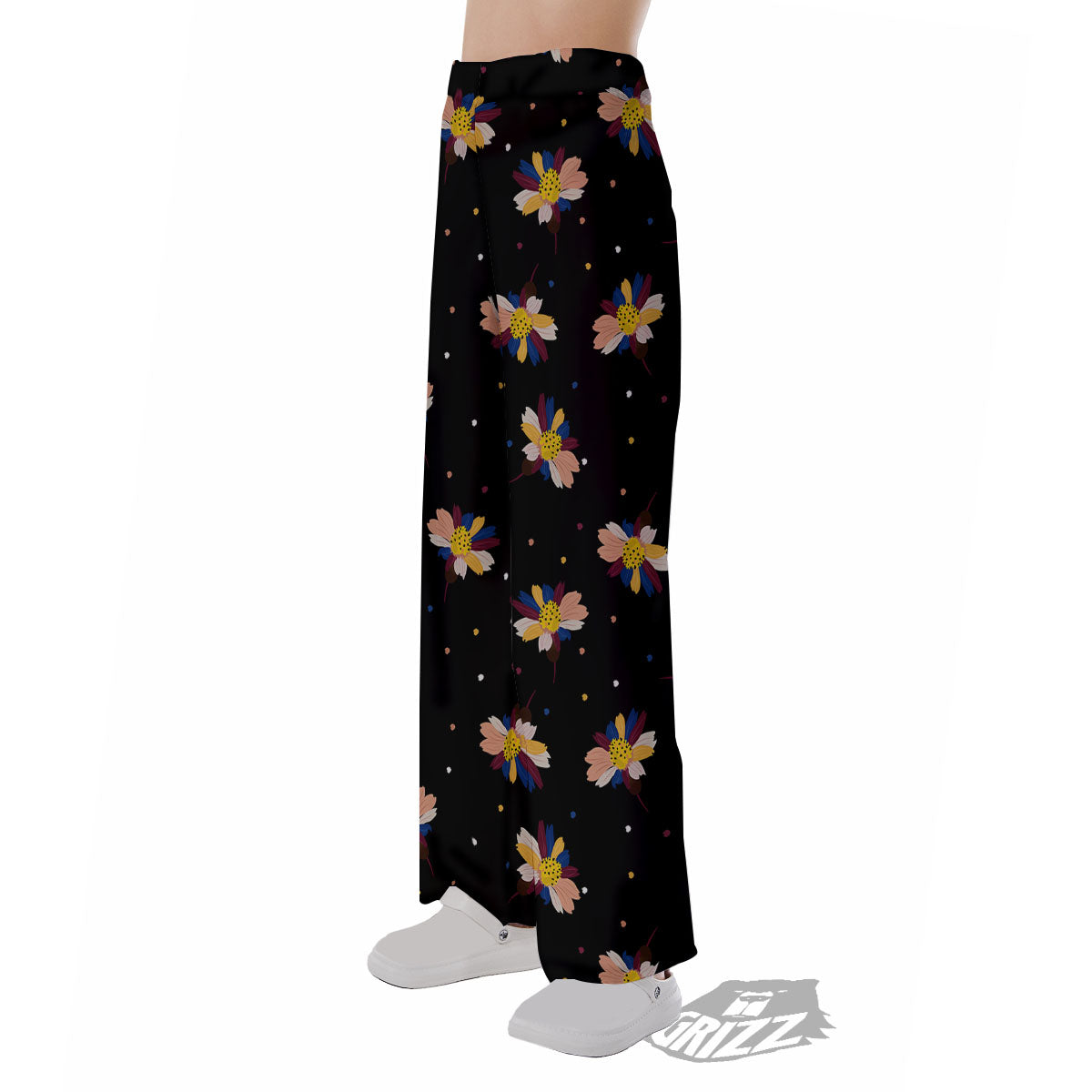 Daisy Floral Polka Dot Print Pattern Pajama Pants-grizzshop