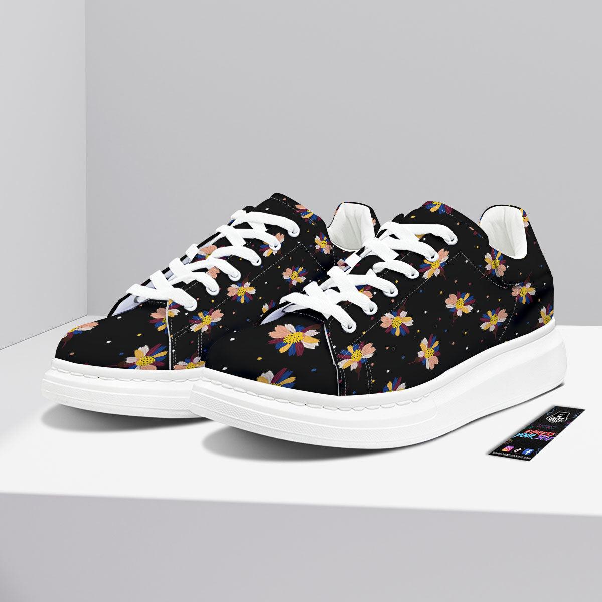 Daisy Floral Polka Dot Print Pattern Platform Shoes-grizzshop