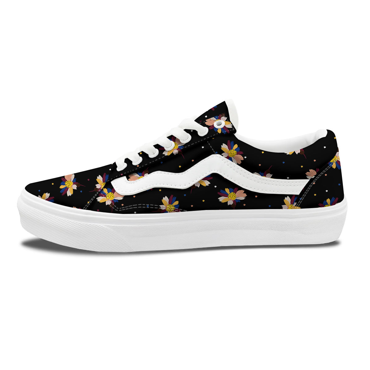 Daisy Floral Polka Dot Print Pattern Skate Shoes-grizzshop