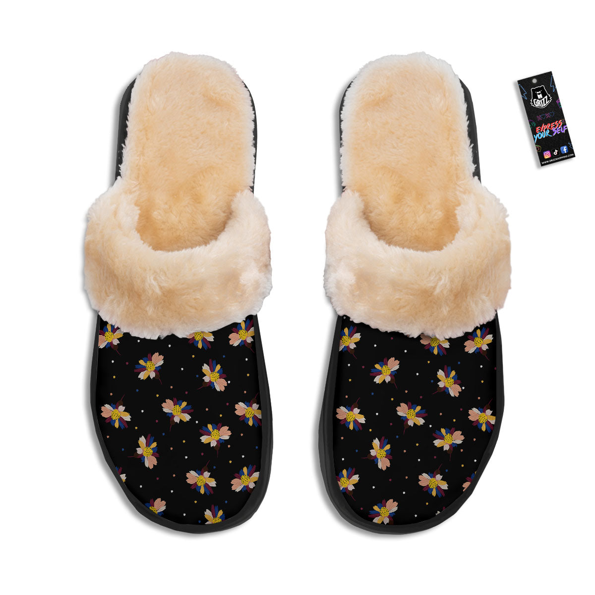 Daisy Floral Polka Dot Print Pattern Slippers-grizzshop