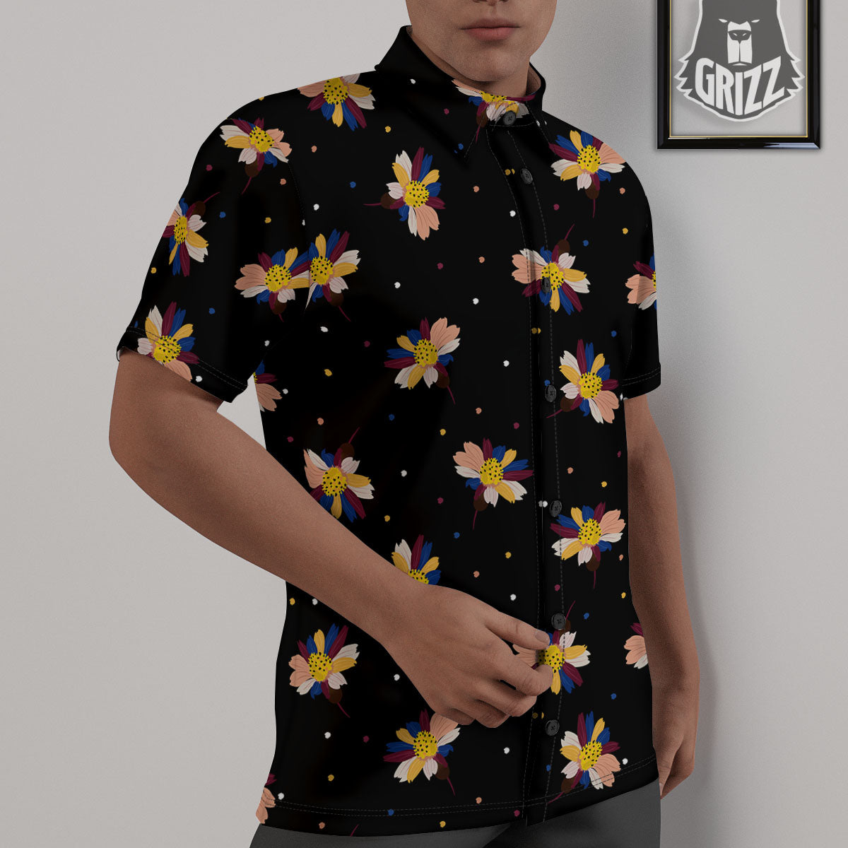 Daisy Floral Polka Dot Print Pattern Untucked Shirts-grizzshop