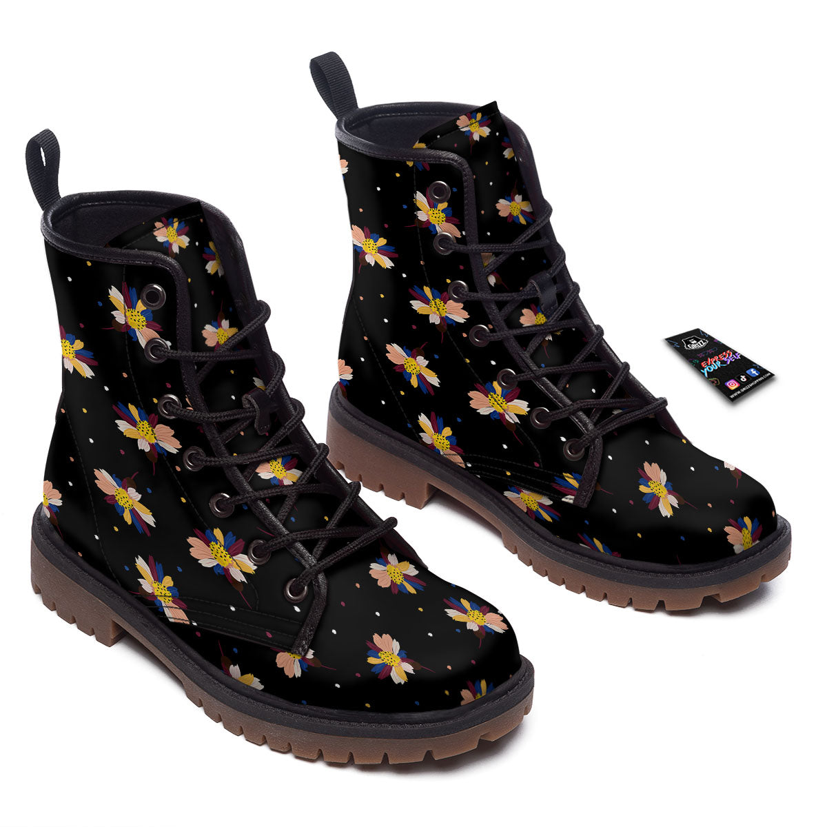 Daisy Floral Polka Dot Print Pattern Work Boots-grizzshop