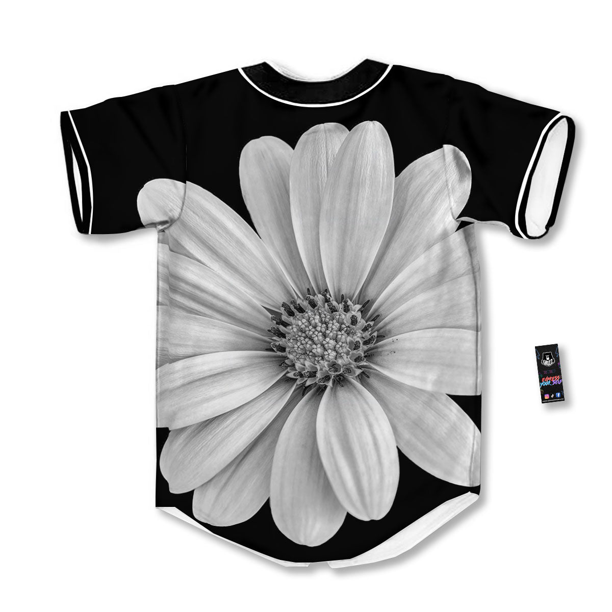 Daisy Flower Monochrome Print Baseball Jersey-grizzshop