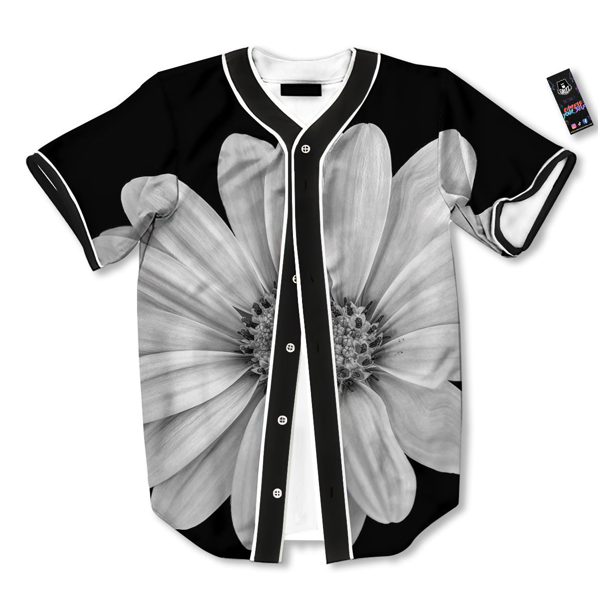 Daisy Flower Monochrome Print Baseball Jersey-grizzshop