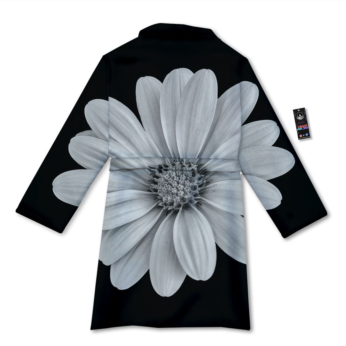 Daisy Flower Monochrome Print Bathrobe-grizzshop