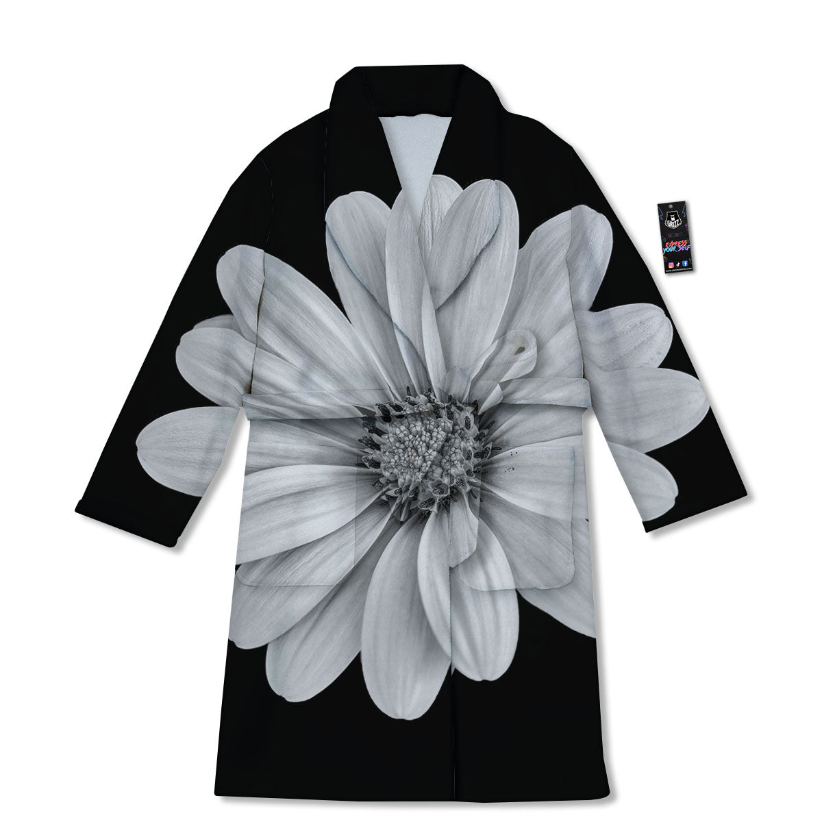 Daisy Flower Monochrome Print Bathrobe-grizzshop