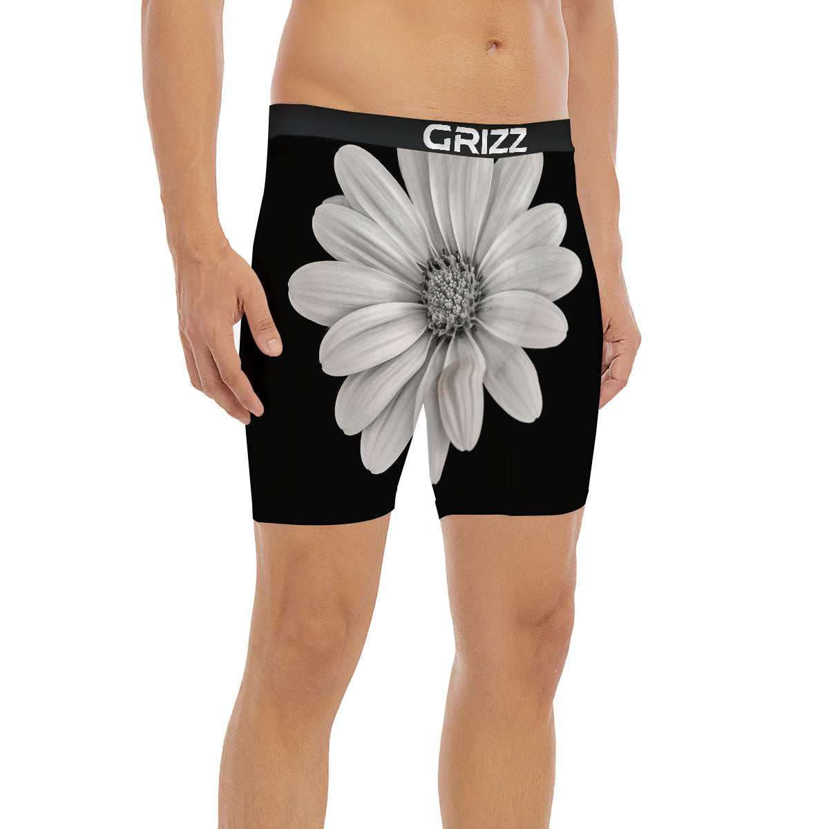 Daisy Flower Monochrome Print Boxer Briefs-grizzshop