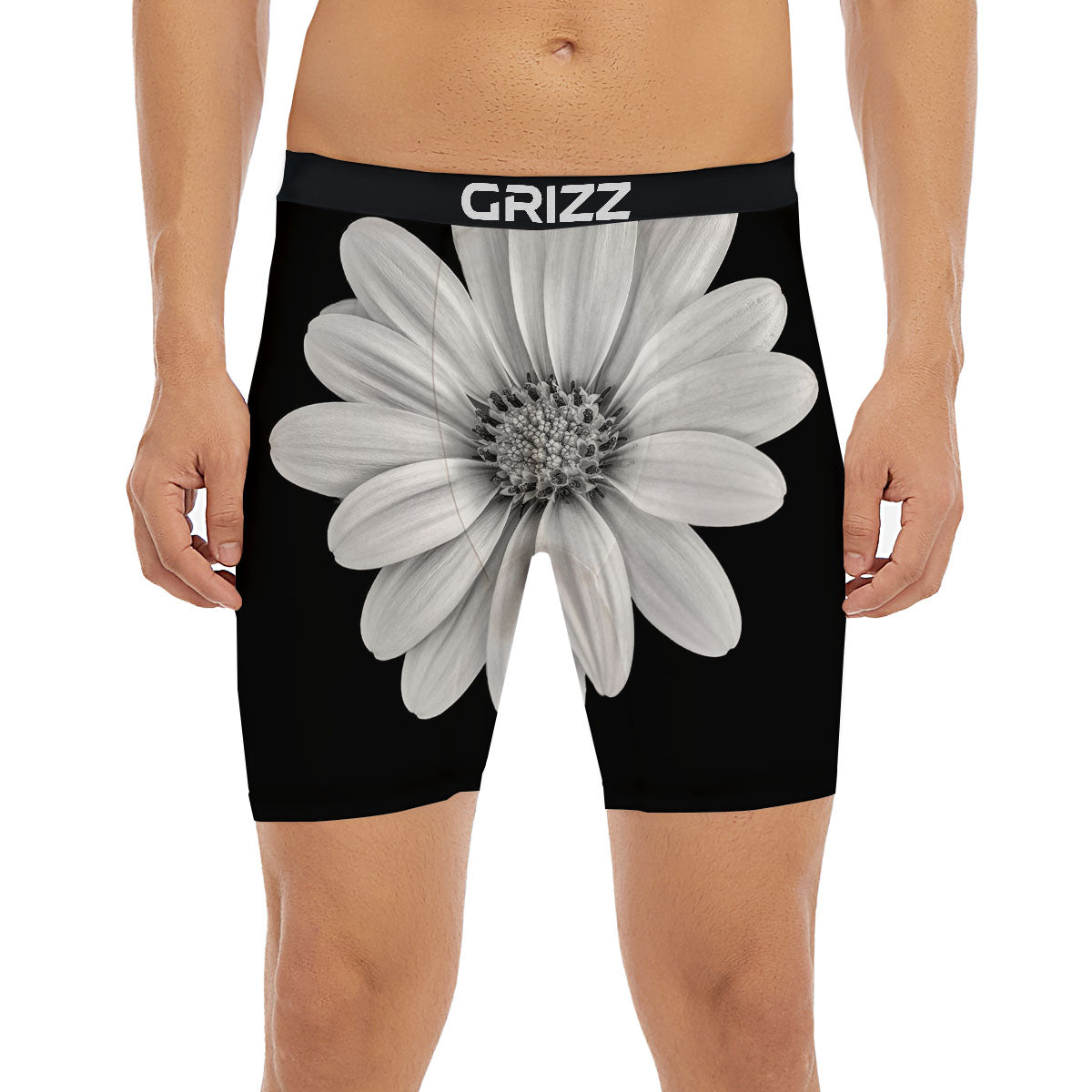 Daisy Flower Monochrome Print Boxer Briefs-grizzshop