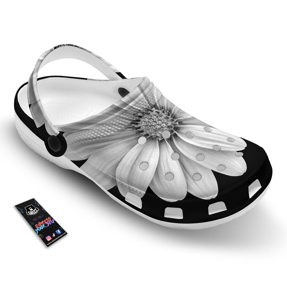 Daisy Flower Monochrome Print Clog-grizzshop