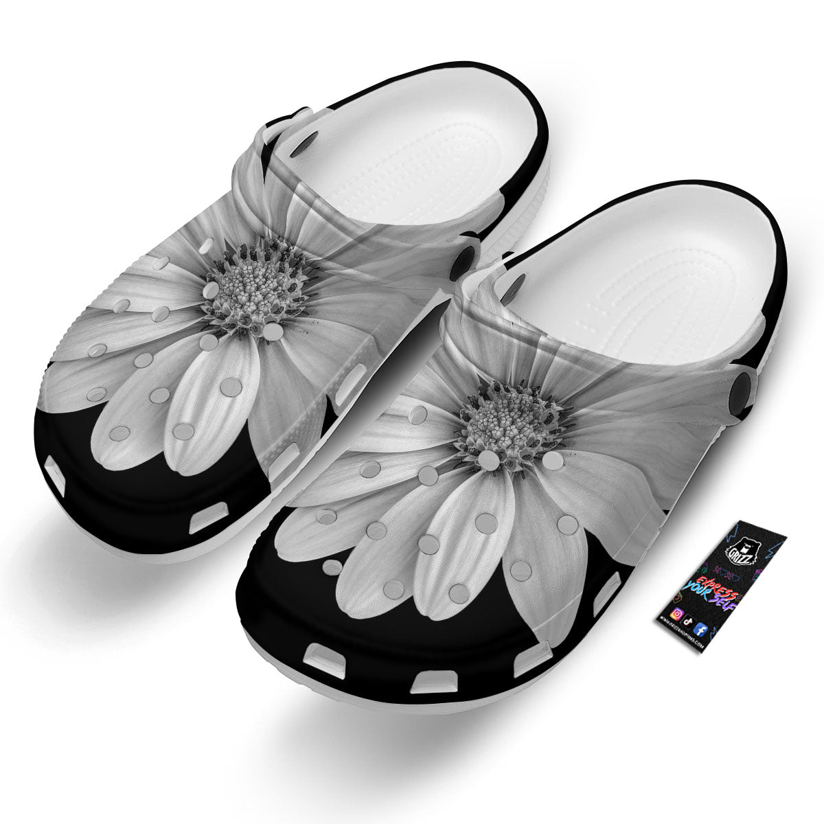 Daisy Flower Monochrome Print Clog-grizzshop