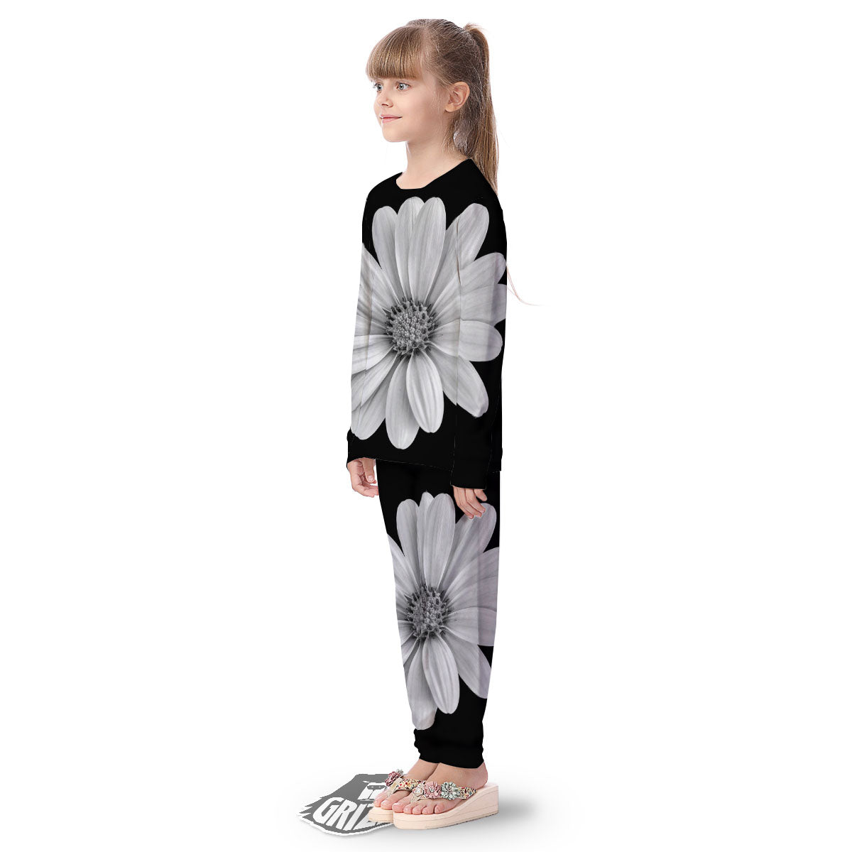 Daisy Flower Monochrome Print Kid's Pajamas-grizzshop