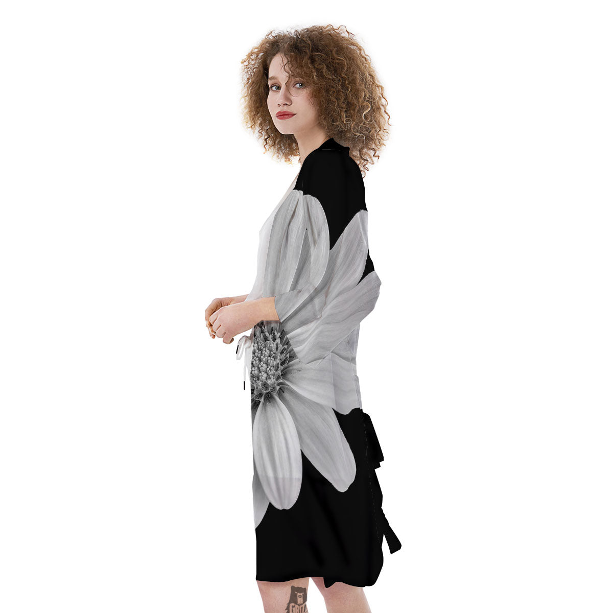 Daisy Flower Monochrome Print Kimono-grizzshop