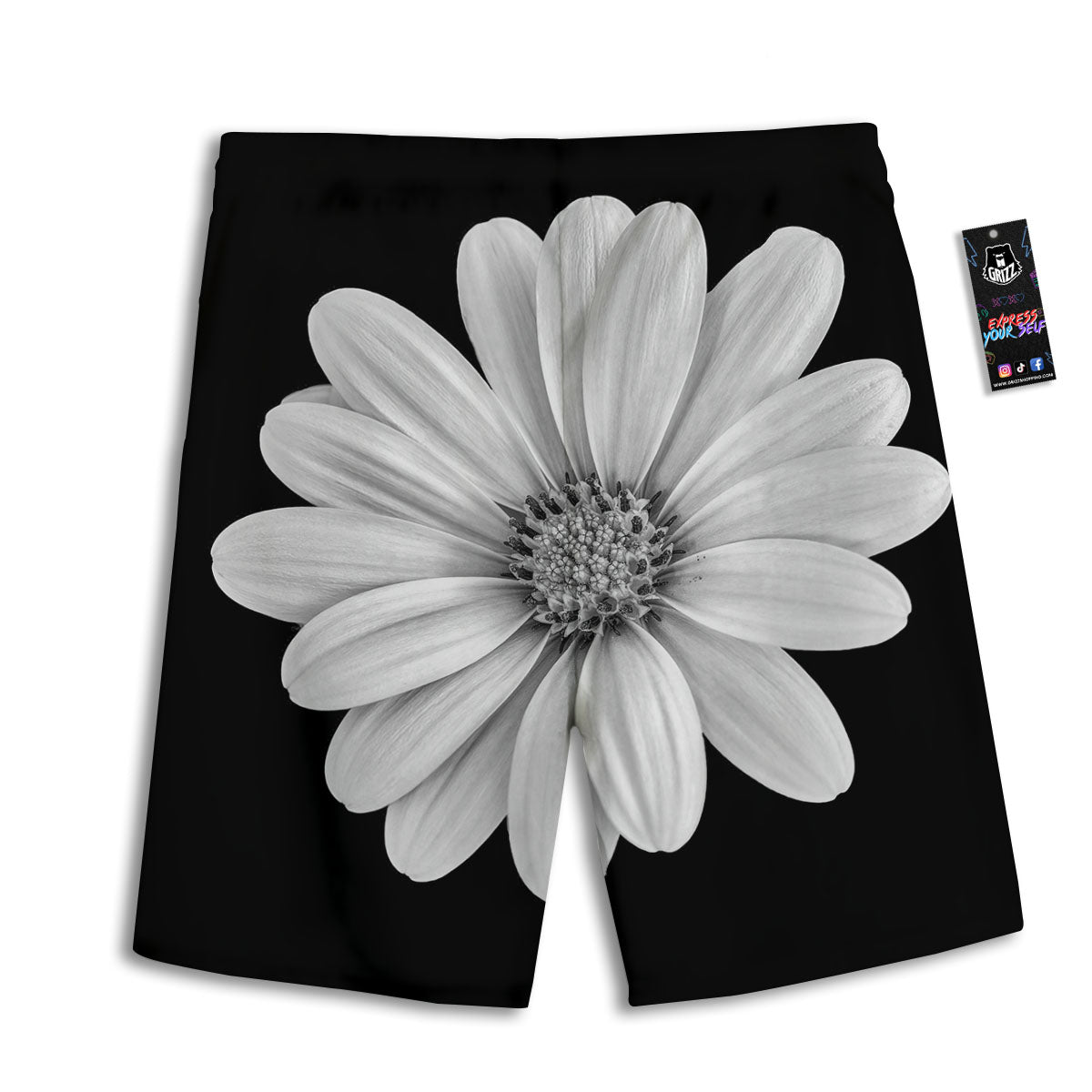 Daisy Flower Monochrome Print Men's Athletic Shorts