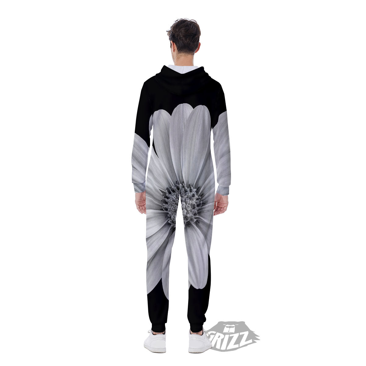 Daisy Flower Monochrome Print Men's Jumpsuit-grizzshop