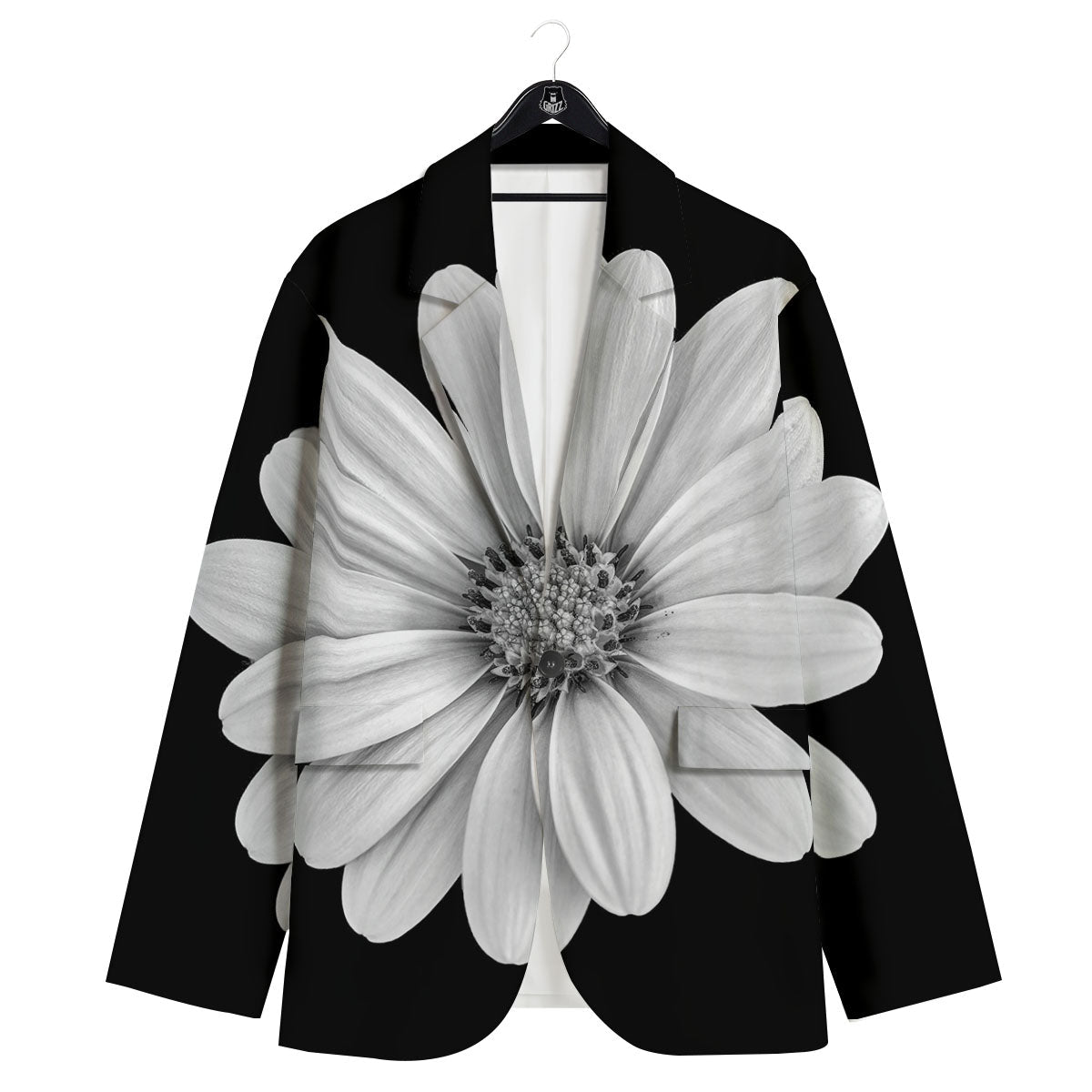 Daisy Flower Monochrome Print Men's Sport Coat-grizzshop