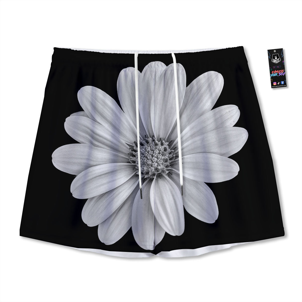 Daisy Flower Monochrome Print Mesh Shorts