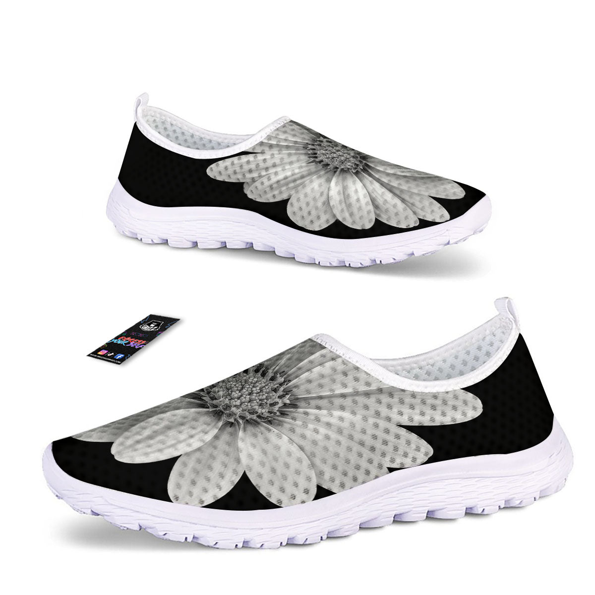 Daisy Flower Monochrome Print Nurse Shoes-grizzshop