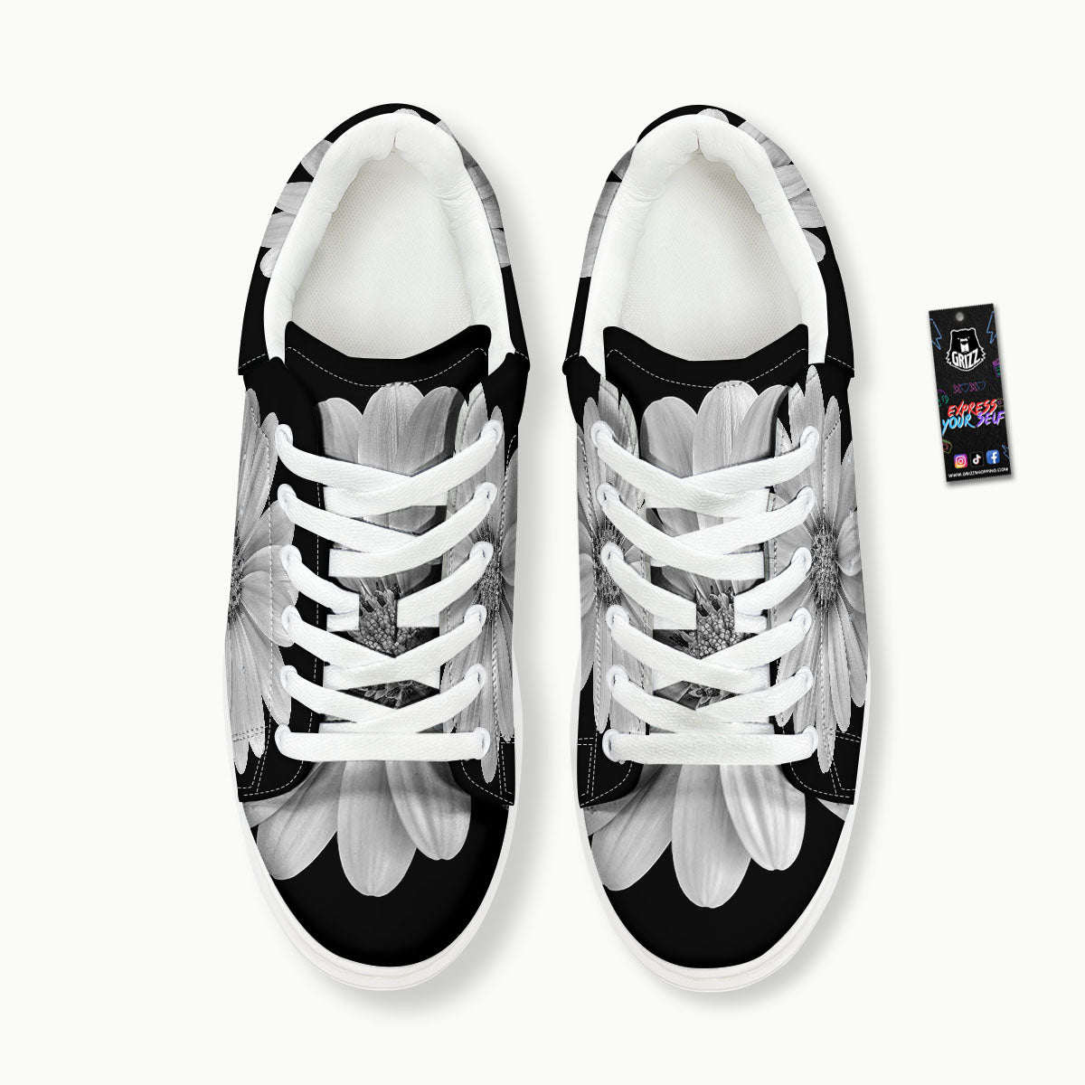 Daisy Flower Monochrome Print Platform Shoes-grizzshop