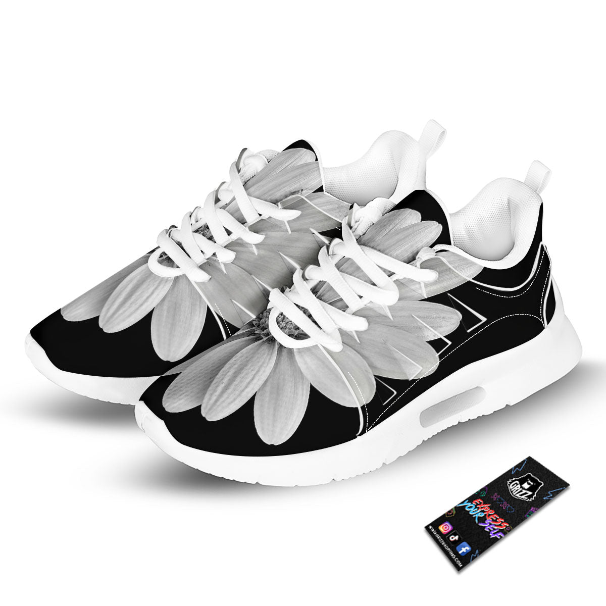Daisy Flower Monochrome Print Tennis Shoes-grizzshop
