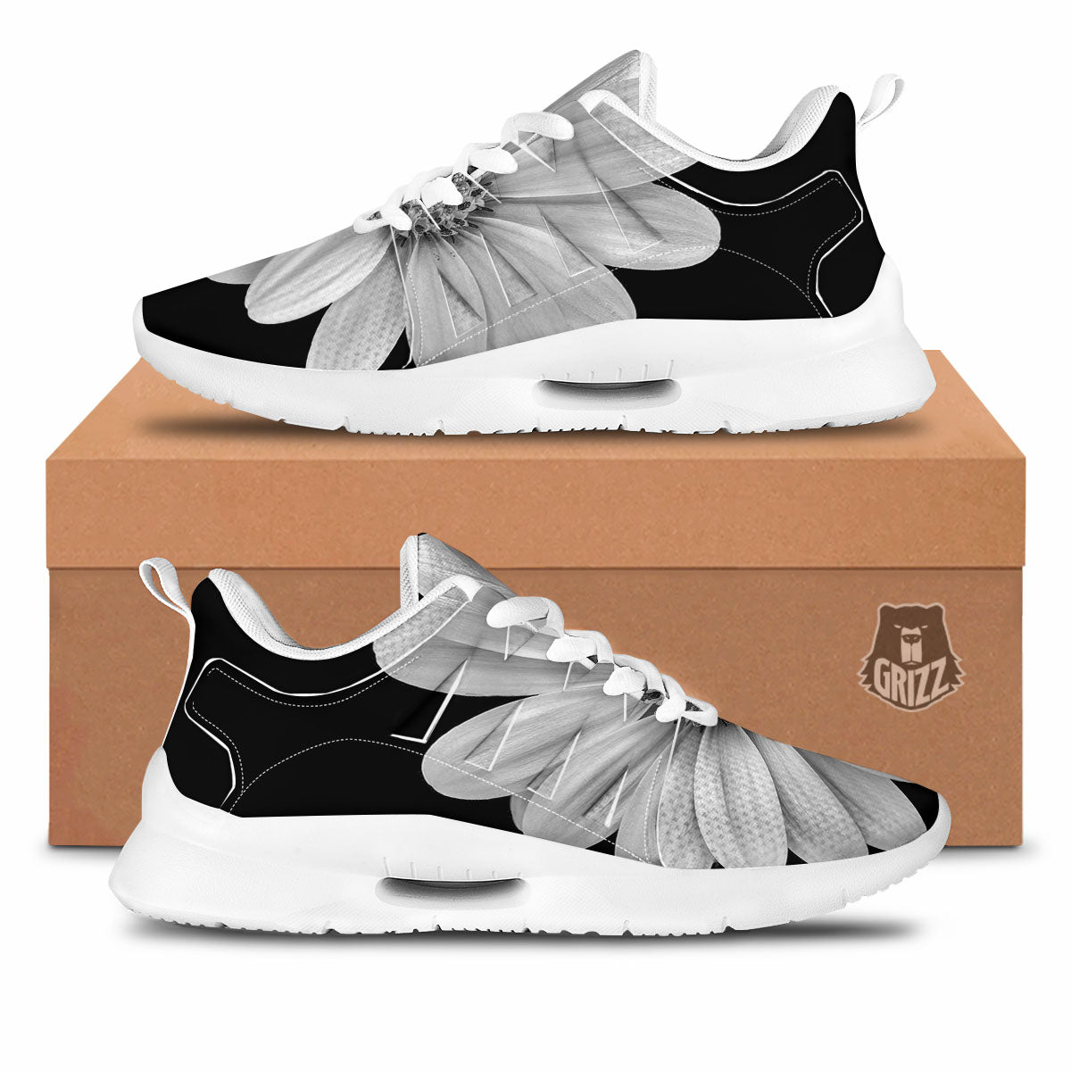 Daisy Flower Monochrome Print Tennis Shoes-grizzshop