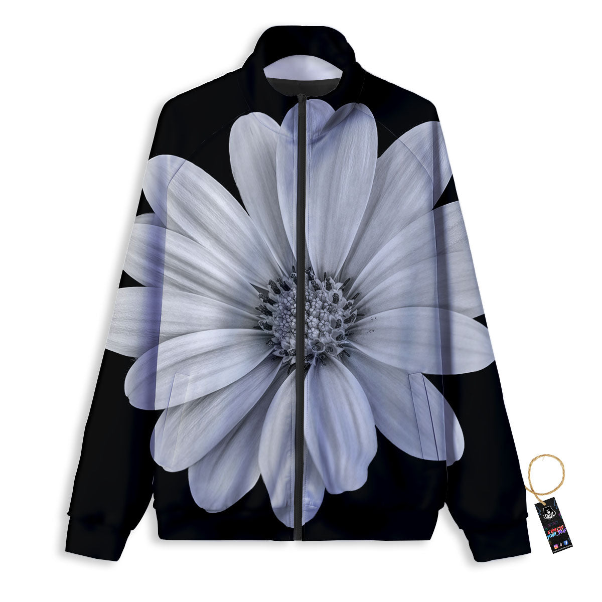 Daisy Flower Monochrome Print Track Jacket-grizzshop