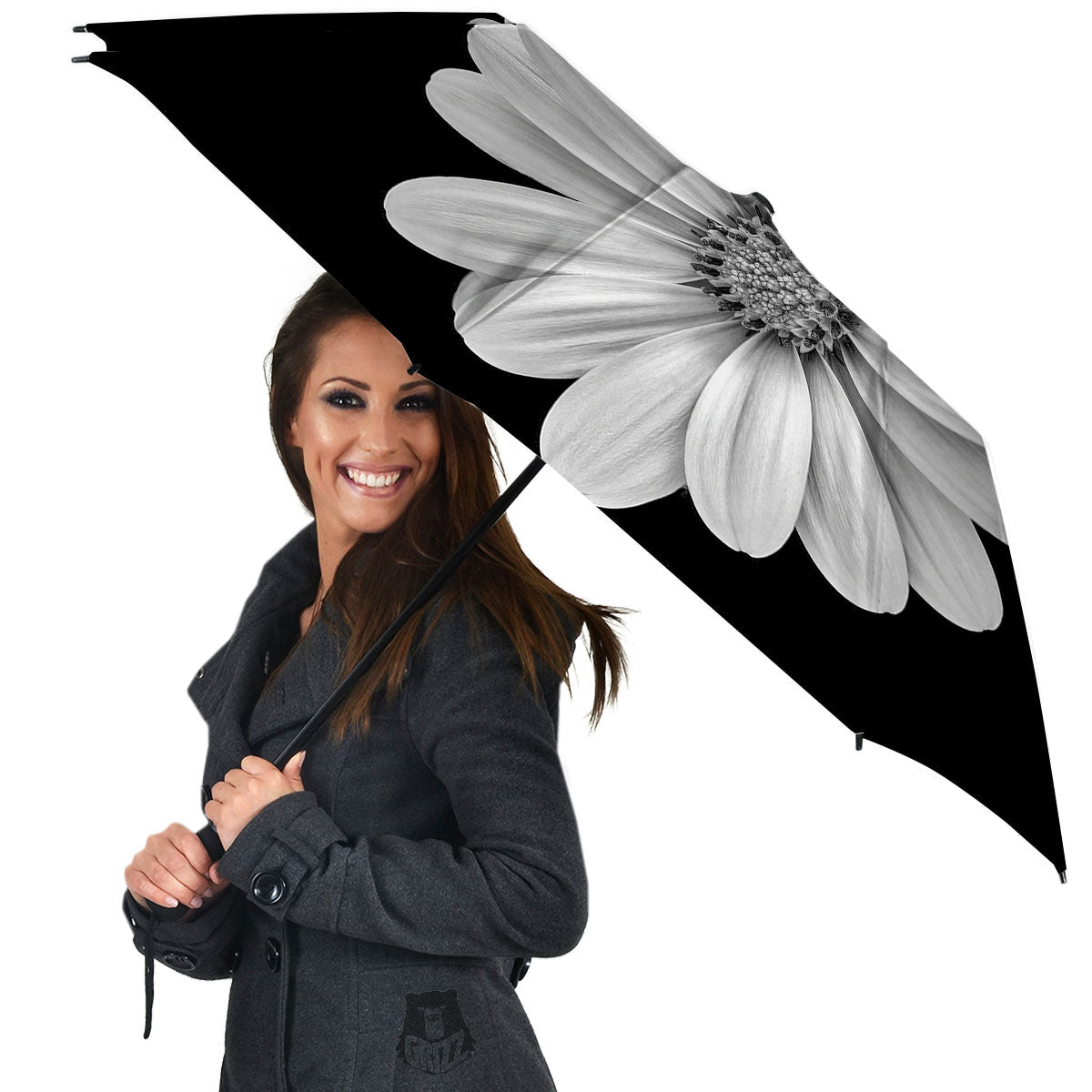 Daisy Flower Monochrome Print Umbrella-grizzshop