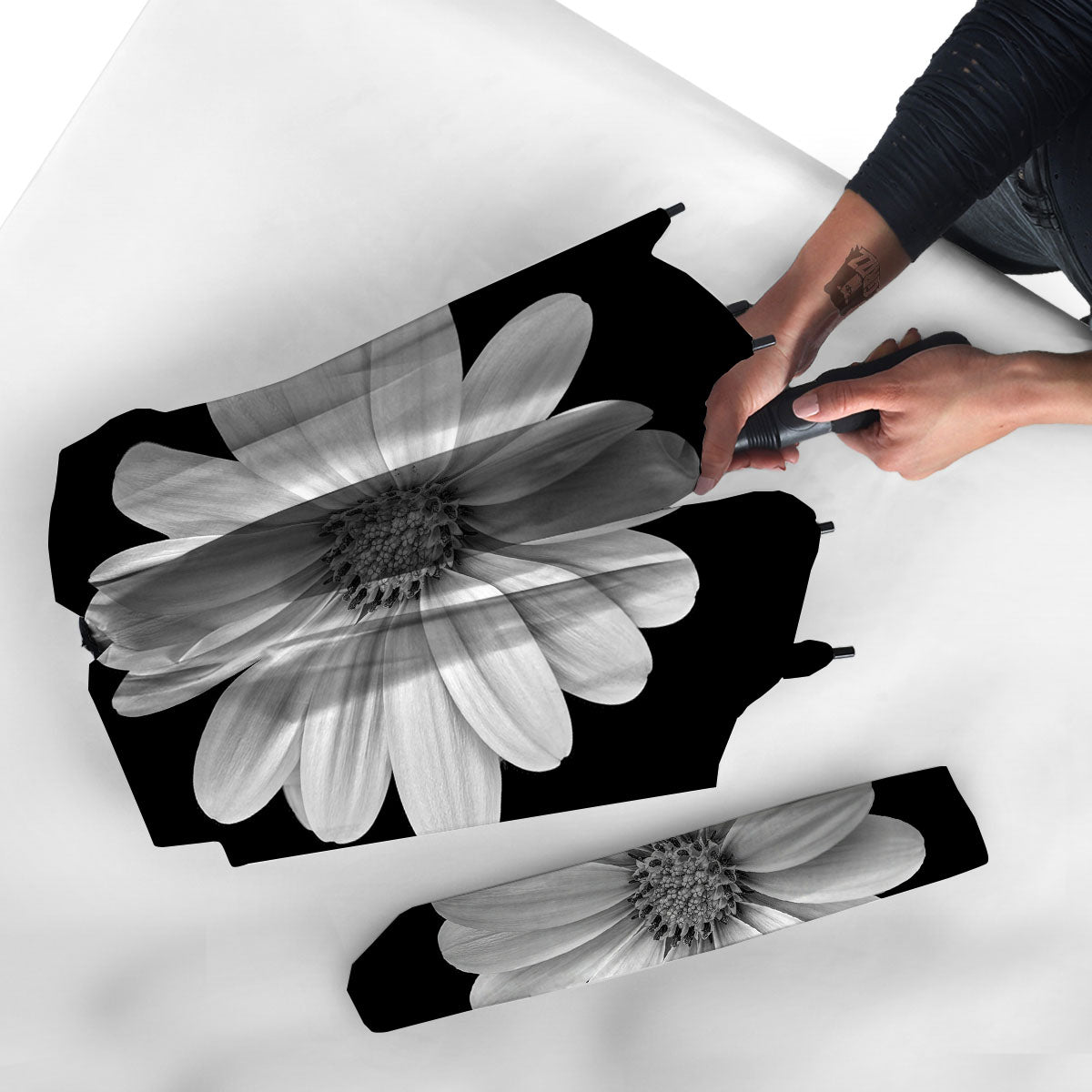 Daisy Flower Monochrome Print Umbrella-grizzshop