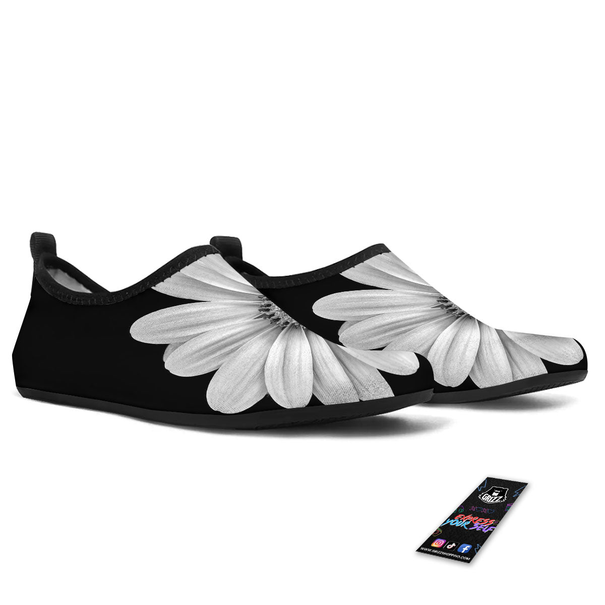 Daisy Flower Monochrome Print Water Shoes-grizzshop