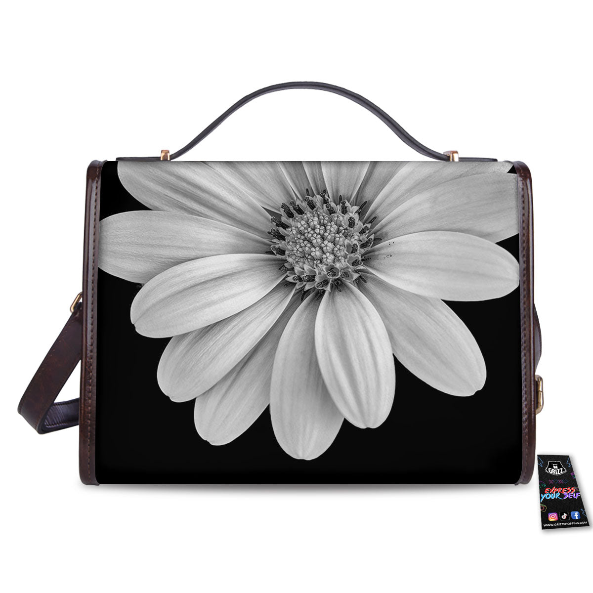 Daisy Flower Monochrome Print Women's Satchel Bag-grizzshop