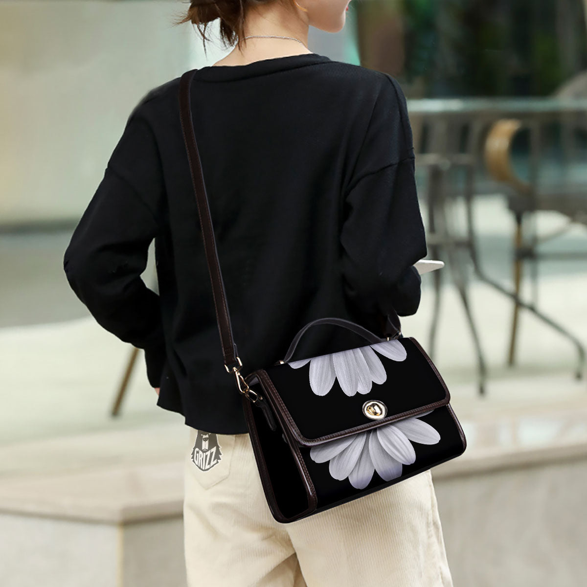 Daisy Flower Monochrome Print Women's Satchel Bag-grizzshop