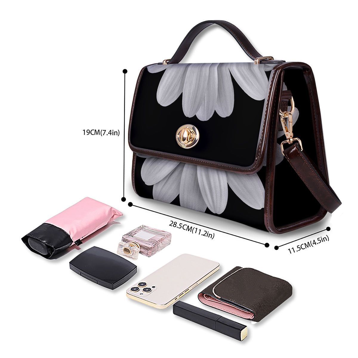 Daisy Flower Monochrome Print Women's Satchel Bag-grizzshop