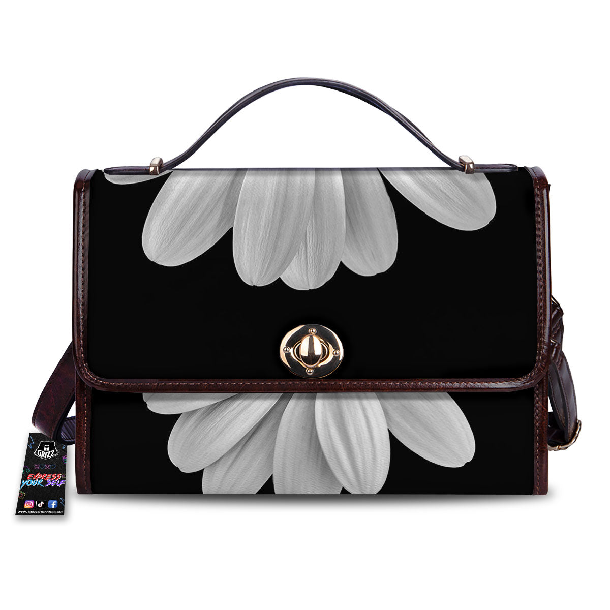 Daisy Flower Monochrome Print Women's Satchel Bag-grizzshop