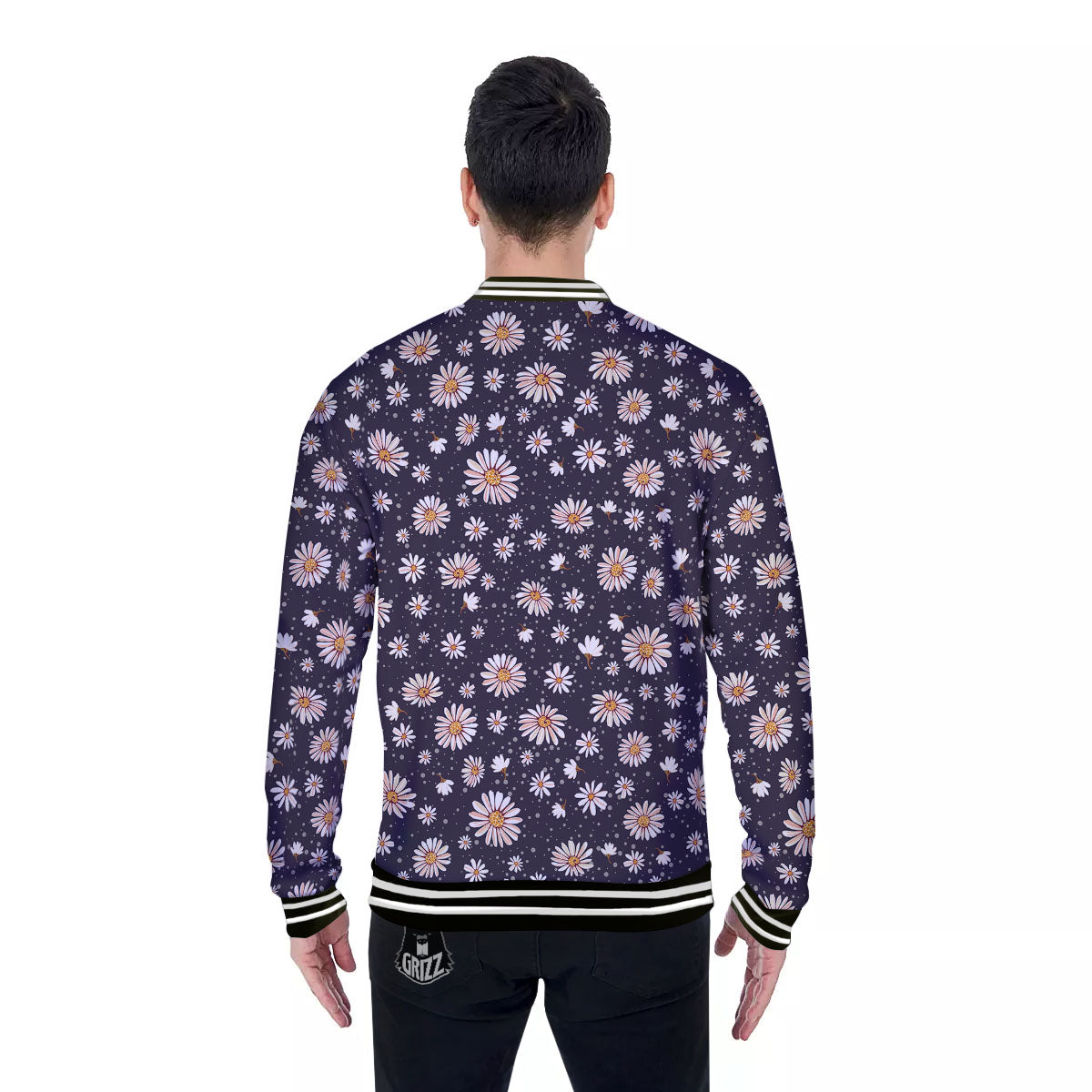 Daisy Flower Polka Dot Print Pattern Baseball Jacket-grizzshop
