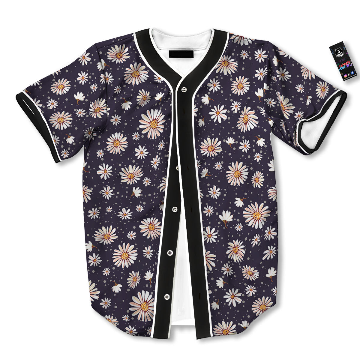 Daisy Flower Polka Dot Print Pattern Baseball Jersey-grizzshop
