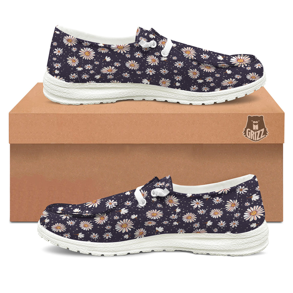 Daisy Flower Polka Dot Print Pattern Black Loafers-grizzshop