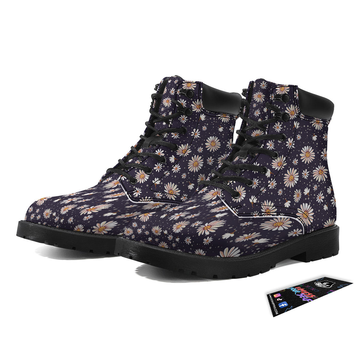 Daisy Flower Polka Dot Print Pattern Boots-grizzshop