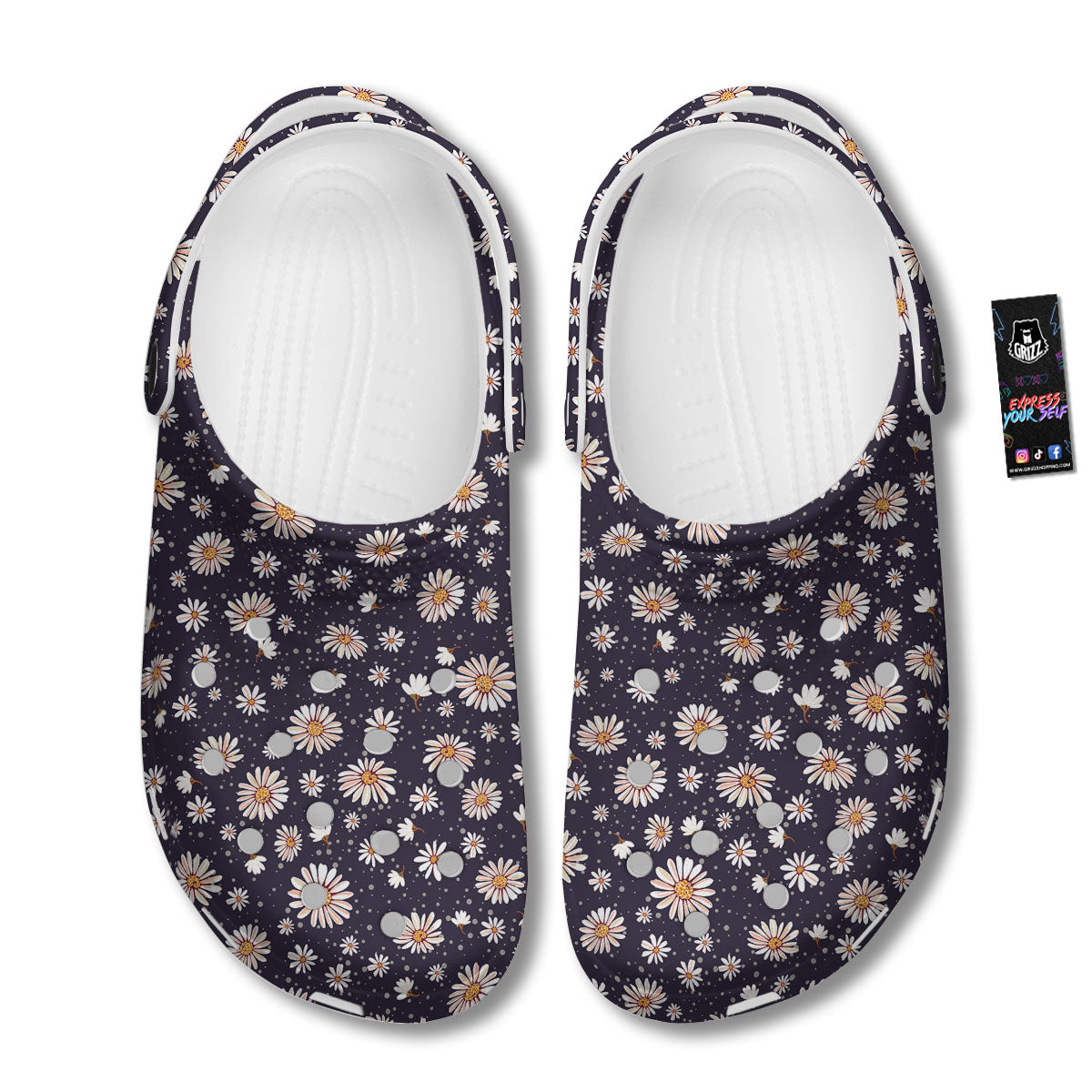 Daisy Flower Polka Dot Print Pattern Clog-grizzshop