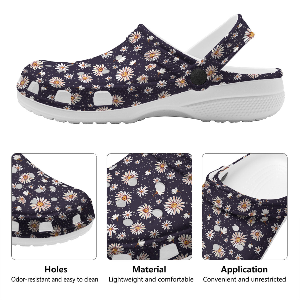 Daisy Flower Polka Dot Print Pattern Clog-grizzshop