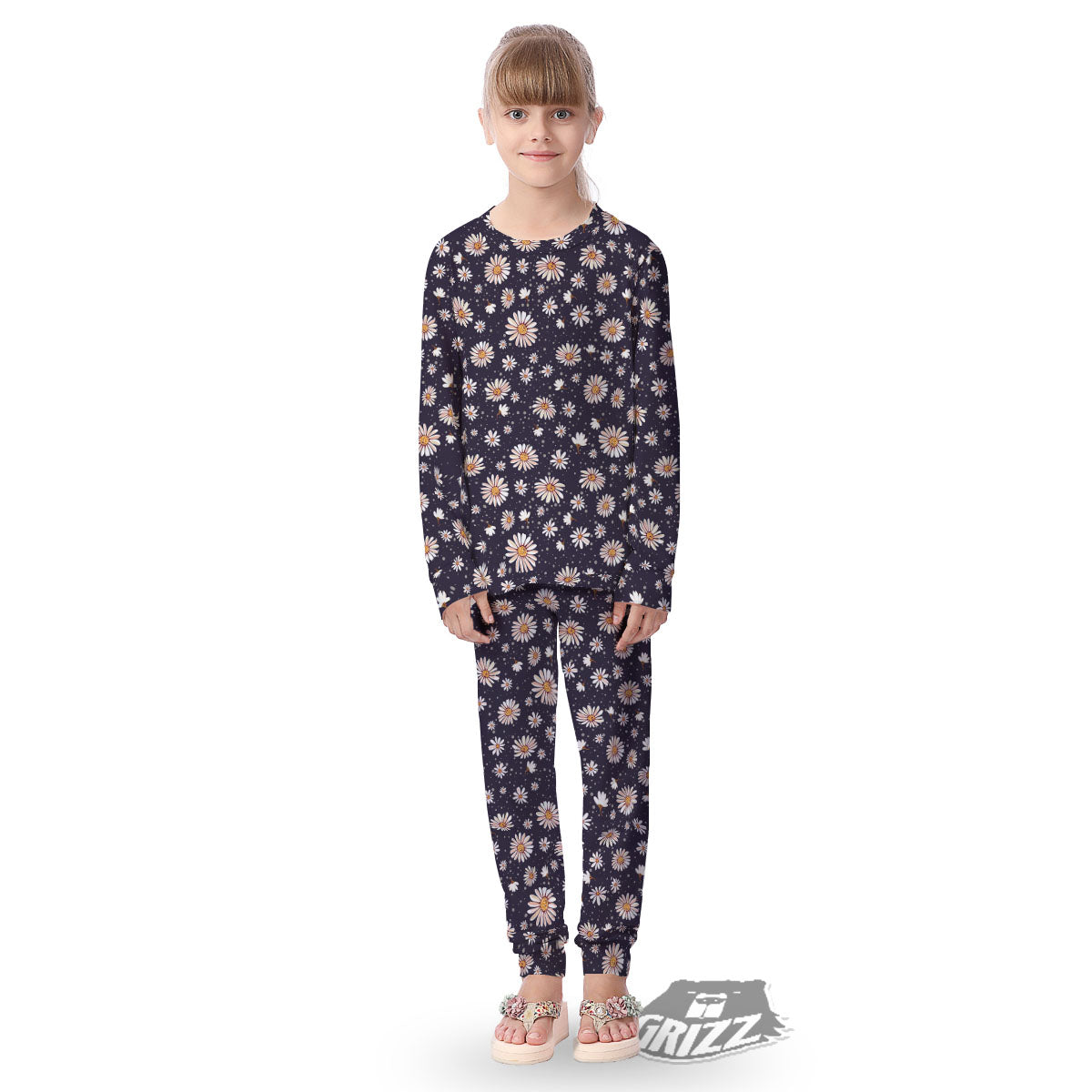 Daisy Flower Polka Dot Print Pattern Kid's Pajamas-grizzshop