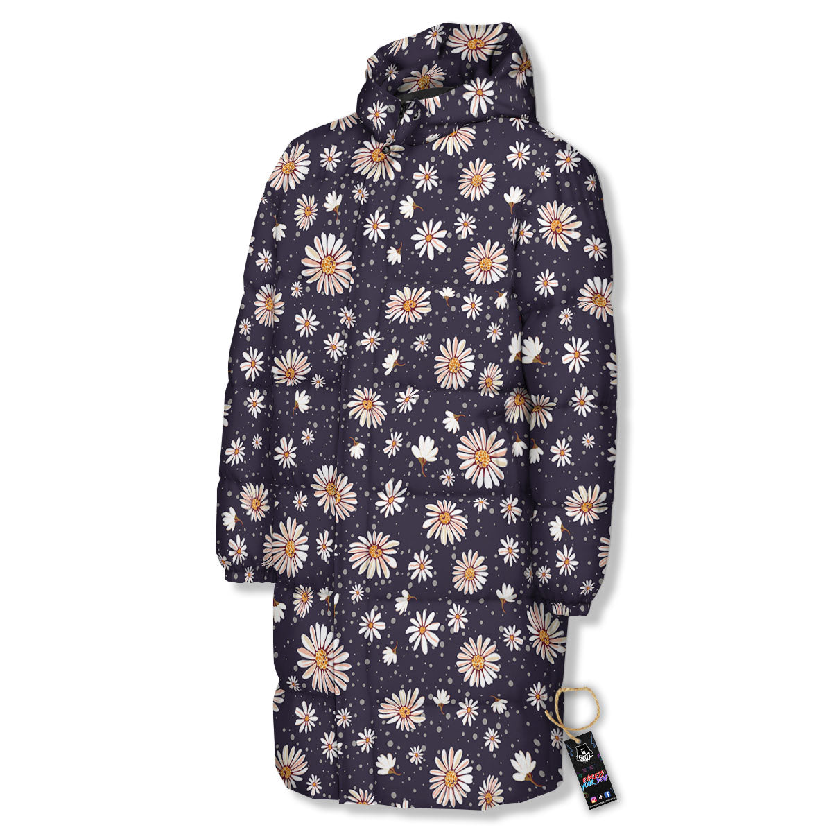 Daisy Flower Polka Dot Print Pattern Long Down Jacket-grizzshop