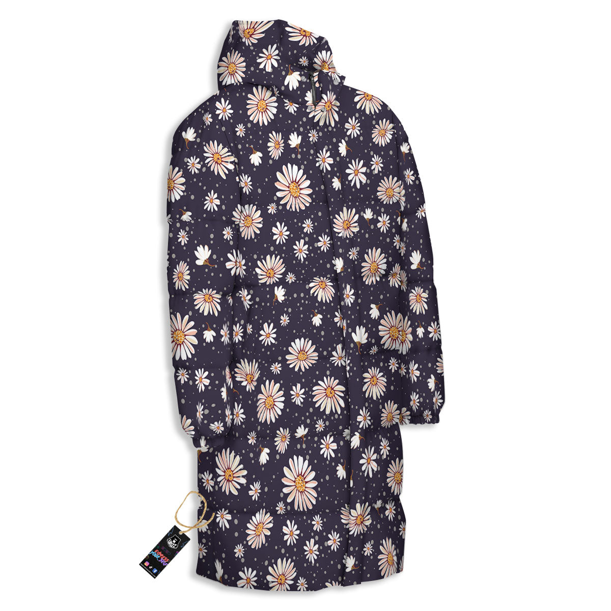 Daisy Flower Polka Dot Print Pattern Long Down Jacket-grizzshop